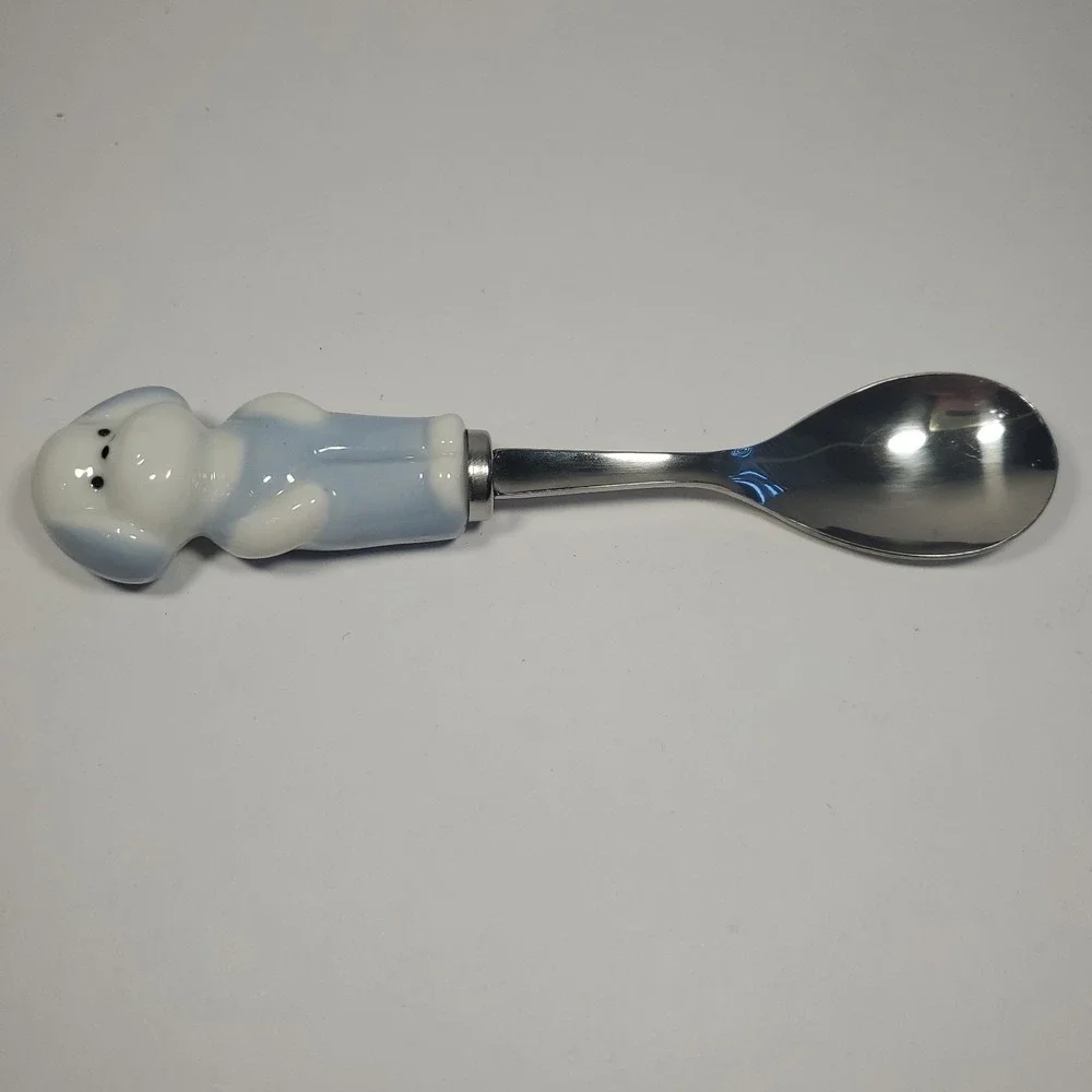 Vintage Lillian Vernon Childs Puppy Dog Stainless Spoon Ceramic Handle Japan